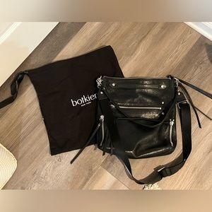 black leather botkier crossbody with zippers